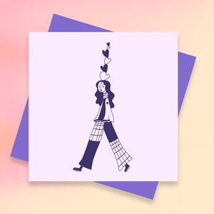 Carte de souhait Marcheuse de l’amour – Illustration originale poétique et minimaliste - 4.7 x 4.7 pouces, finition mate