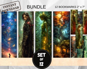 Fantasy Printable Bookmarks Bundle | Set Of 12 PNGs | 3 PDFs High Resolution | Bookmark Sublimation Designs Print And Cut |  Commercial Use