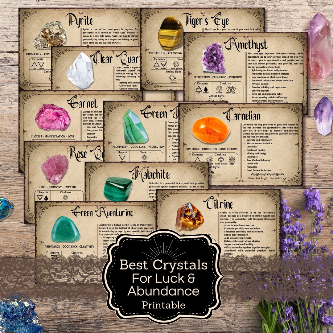 Best Crystals for Luck and Abundance Meaning Cards Printable Etsy