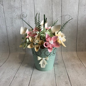 Made to Order Paper Flower Bouquet in Metal Pot, Floral Arrangement