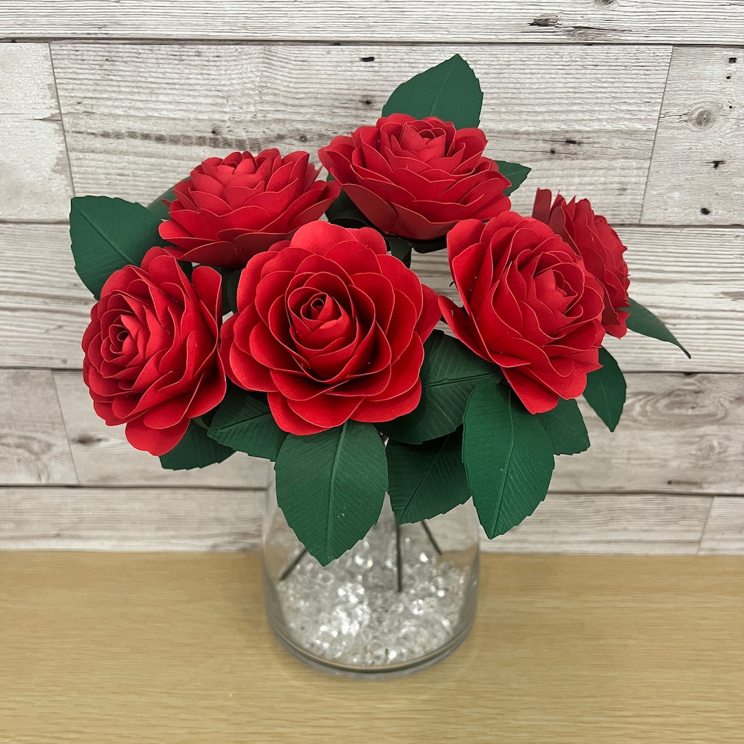 Paper Flower Rose Bouquet, Valentines Decor, Set of 6 - Etsy UK