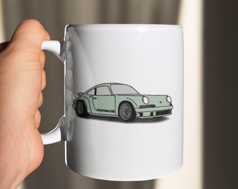 Taza Porsche 911 verde menta / Taza de café de cerámica de 11 oz para entusiastas de los automóviles / Regalo de diseño retro de Porsche / Perfecta para amantes de los automóviles clásicos