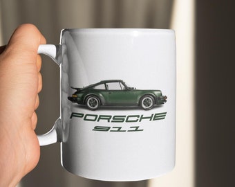 Taza de café clásica Porsche 911 / Diseño de coche verde vintage / Regalo perfecto para los amantes de Porsche / Taza de cerámica de 11 oz para entusiastas de los coches