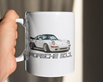 Taza Porsche 911 / Taza de café de 11 oz con ilustración de automóvil clásico / Perfecta para entusiastas de los automóviles y amantes de Porsche / Regalo de automóvil clásico