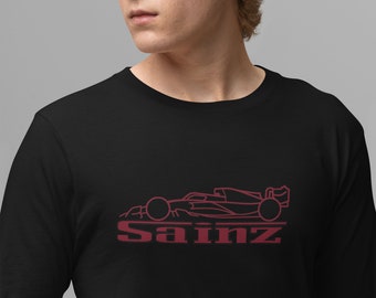 Negro Carlos Sainz inspirado F1 manga larga, camisa de fan de Sainz, camisa de plantilla de Fórmula Uno, Ferrari F1, camisa del equipo Ferrari