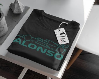 Camisa negra inspirada en Fernando Alonso F1, Camisa de fan de Alonso, Camisa de plantilla de Fórmula Uno, Aston Martin F1, Camisa de equipo de Aston Martin