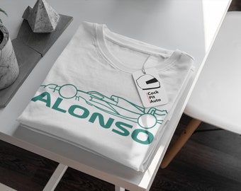 Camisa blanca inspirada en Fernando Alonso F1, camisa de fan de Alonso, camisa de plantilla de fórmula uno, Aston Martin F1, camisa del equipo de Aston Martin