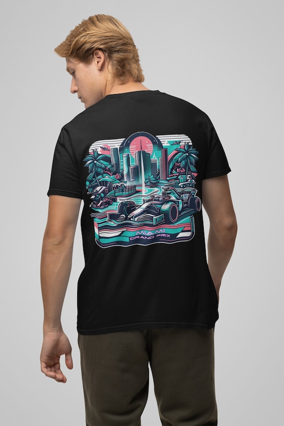 Retro Black Formula 1 Miami Grand Prix T-shirt, Neon Front