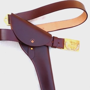 US American Civil War World war Cavalry NCO Leather Belt Eagle Buckle Belt and Holster Hand Made Dark Brown Color Remington clot Repro