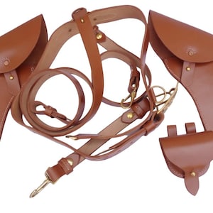 U.S American Civil War Cavalry Union Army Officer Leather Sword Shoulder Hanger Belt Cap Pouch 2 Hand Made Holsters Tan Color Reenactment