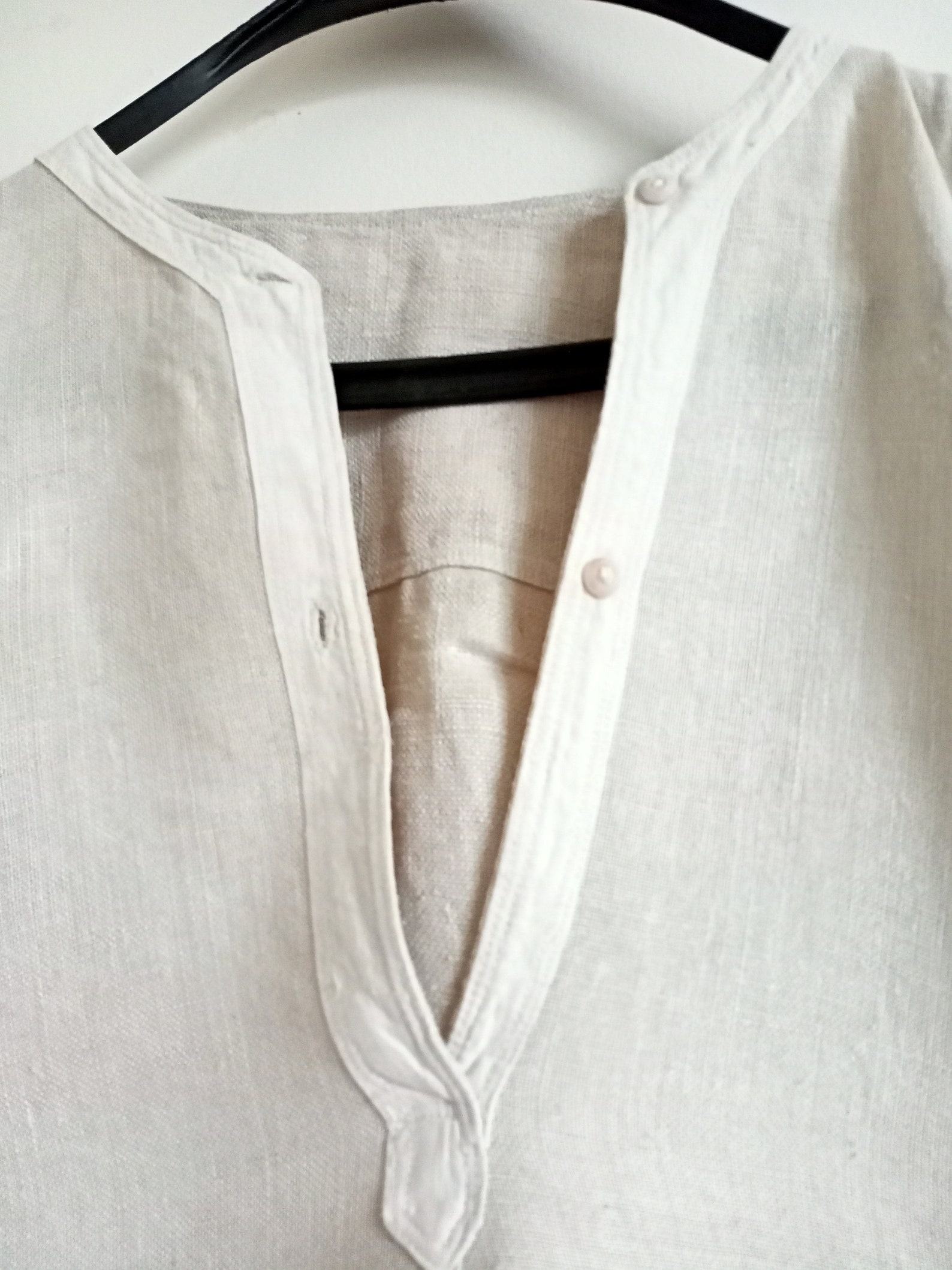 Antique men's woven shirt Authentic linen embroidered Etsy