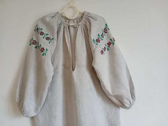 160 Shirt hemp homespun antique Dress embroidered… - image 4