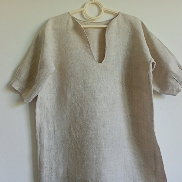 965 Shirt womens hemp antique for sleep Dress woven short sleeve Gowns lower daily archaic Attire peasant rare Tunic rural folk ethnic