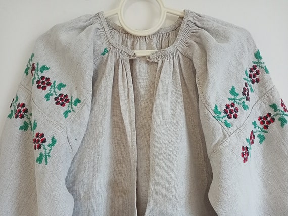 160 Shirt hemp homespun antique Dress embroidered… - image 10
