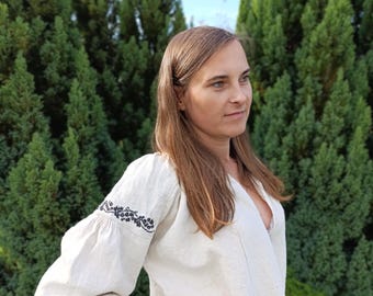1153 Dress linen vintage Shirt womens antique Vyshyvanka Ukrainian old Gowns homespun rare Attire peasant ethnic Clothes traditional
