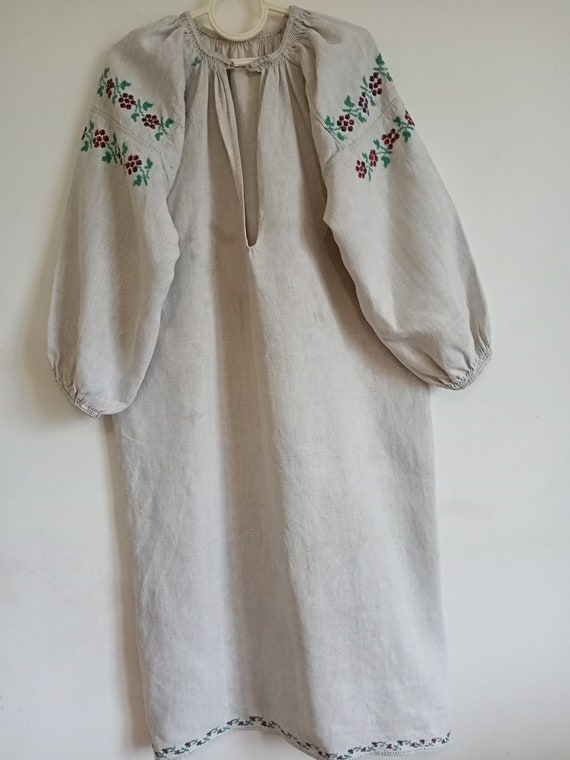 160 Shirt hemp homespun antique Dress embroidered… - image 2