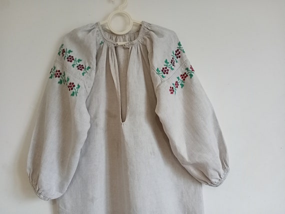 160 Shirt hemp homespun antique Dress embroidered… - image 1