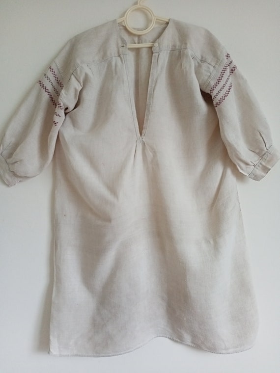 865 Shirt mens linen woven antique Tunic universa… - image 9