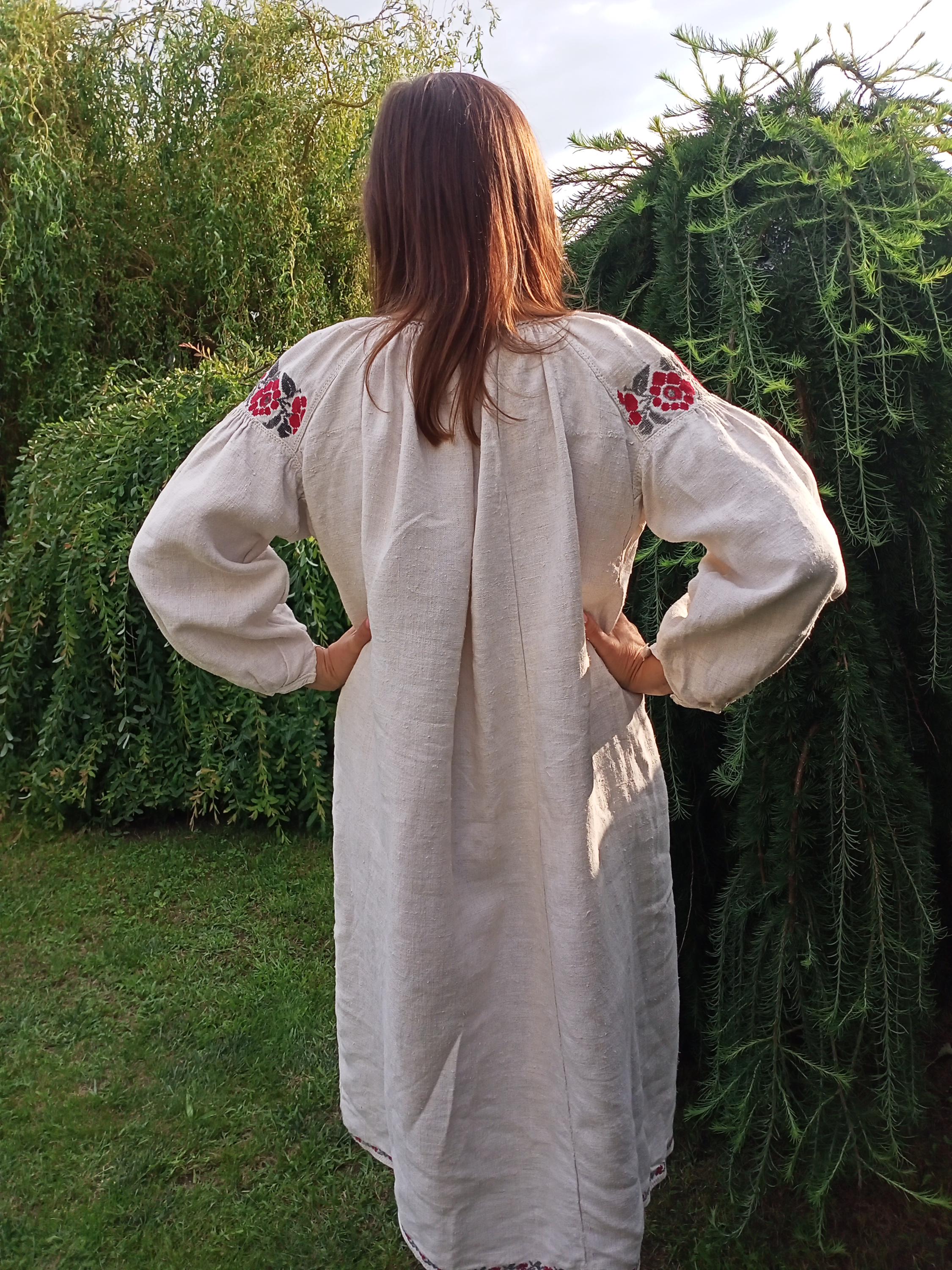 1060 シャツ 麻 織り ヴィンテージ ドレス ウクライナ 古い  