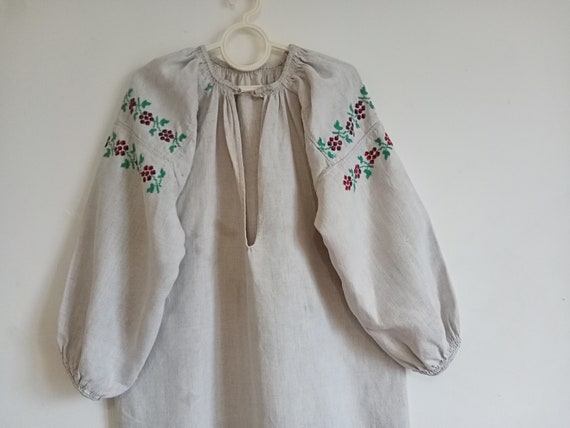 160 Shirt hemp homespun antique Dress embroidered… - image 5