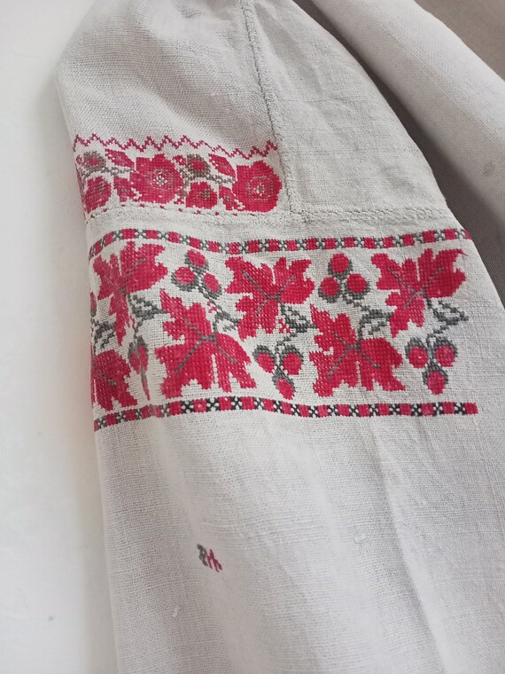 889 Dress embroidered linen old Shirt woven antiq… - image 4