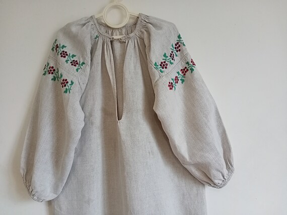 160 Shirt hemp homespun antique Dress embroidered… - image 3