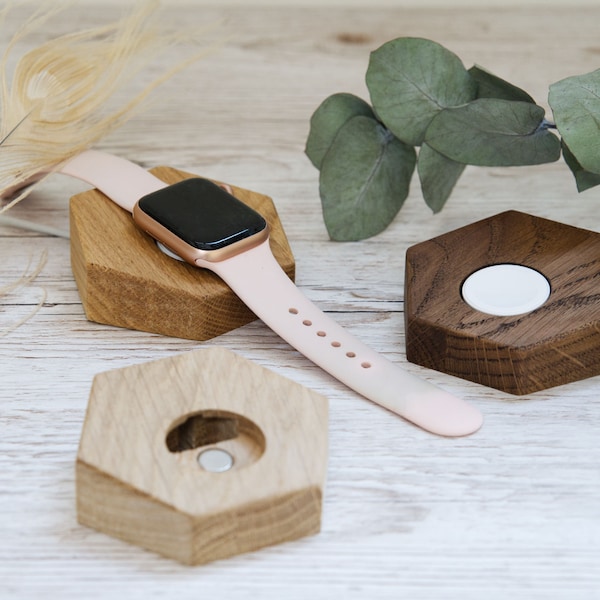 Station de recharge Apple Watch en bois de chêne, pour chargeur Apple d'origine