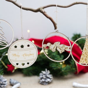 Décorations de sapin de Noël boules en bois à suspendre