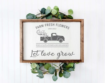 Fresh Flower Market Sign SVG, Let Love Grow, Spring Design, Farmhouse Style, Wall Decor, svg, eps, ai and png