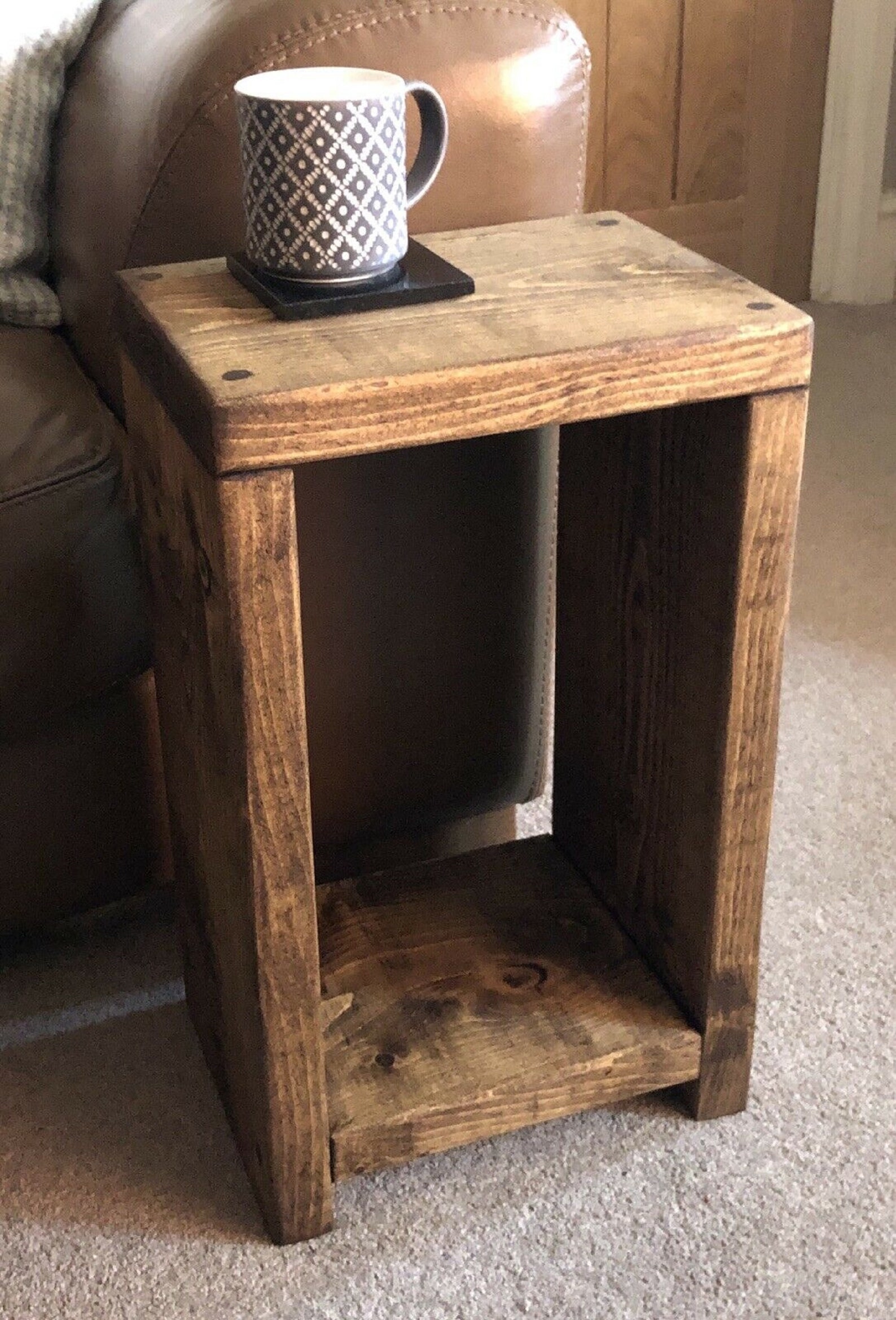 Rustic Pine Side Table Tall side table Bedside table Wooden Etsy