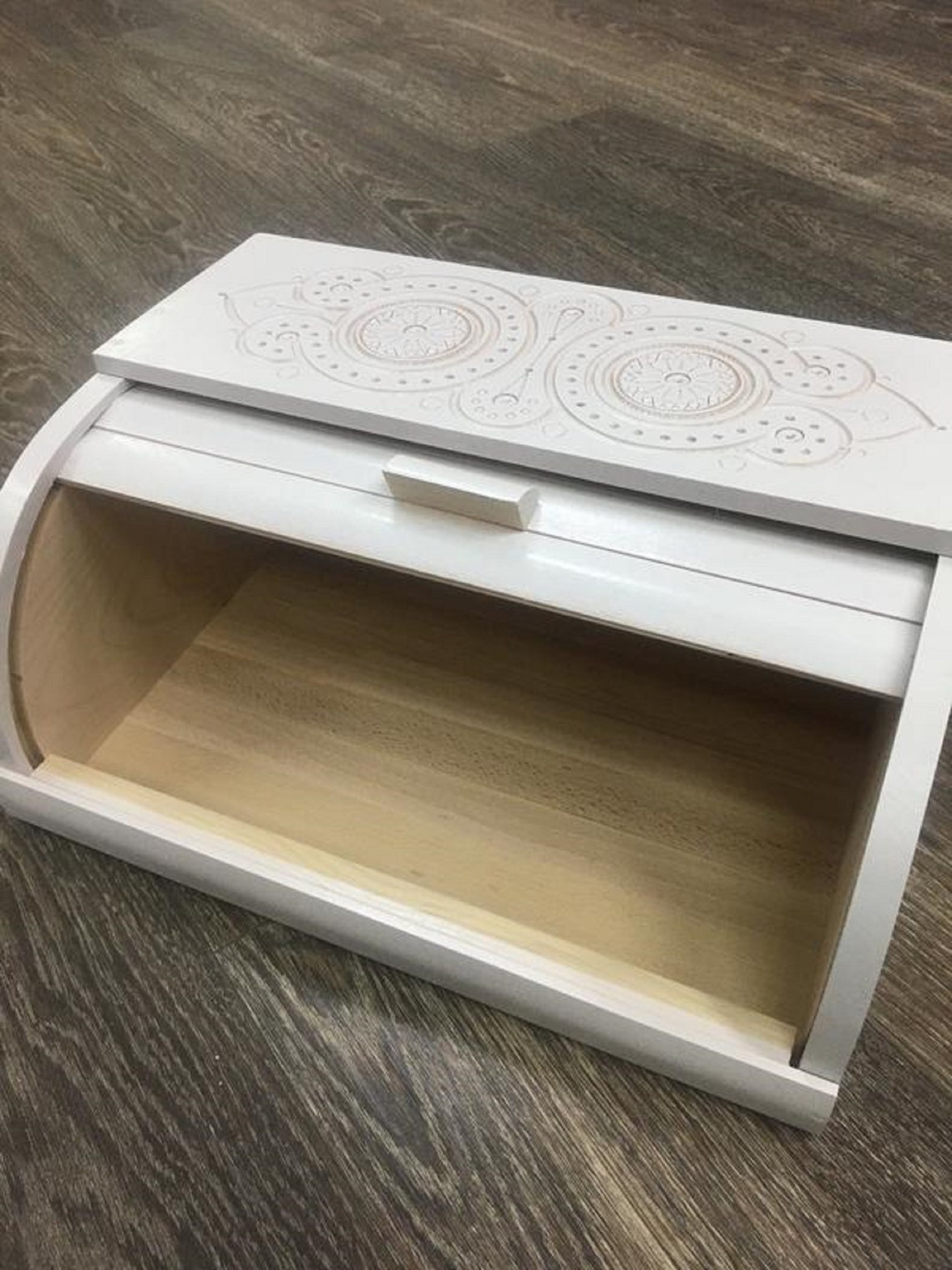 White wooden bread box Farmhouse bread box Large wood Etsy