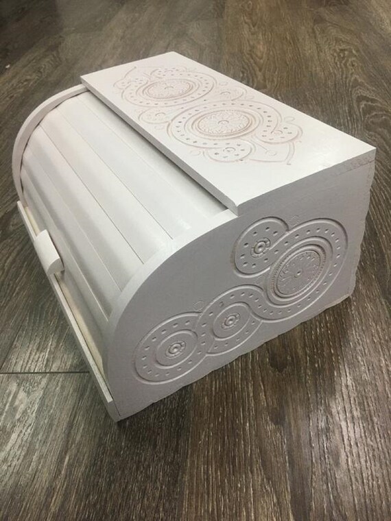 White wooden bread box Farmhouse bread box Large wood Etsy