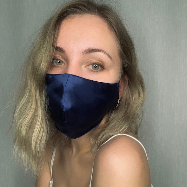 100% Natural Silk Face Mask Navy Blue | Ultra gentle to your skin