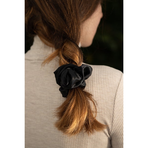 Maulbeerseide Scrunchie, weiche Seide Locken Haargummi, Dickes Lockiges Haar Zubehör Scrunchie |Schwarz