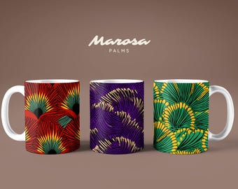 Coffee mug "Palms" - African mug - Inspired by palm leaves from Africa - Dishwasher safe - Gift - Afro