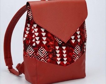 Akwa – Handmade designer backpack made of faux leather & African Ankara print | Boho Urban Style | Unique piece