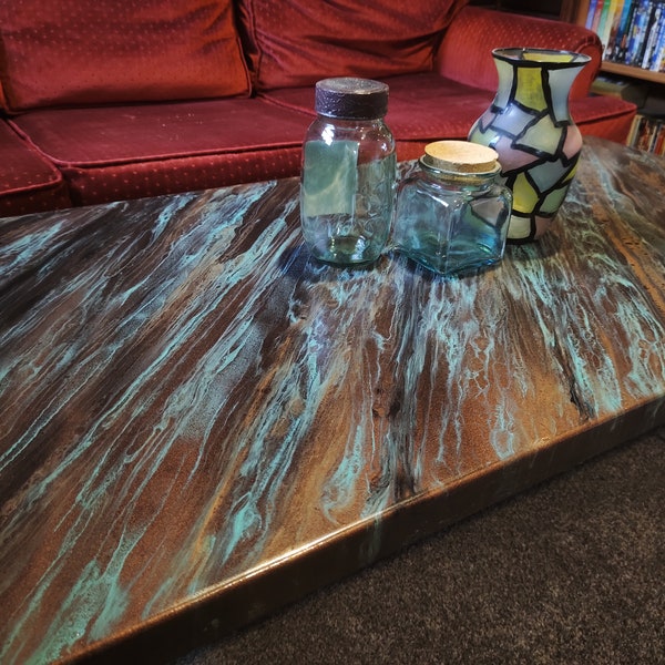 20x42" Epoxy Resin Coffee Table / 50+ Color Options (Copper Mine Shown) / Unique Abstract Top Design / Handcrafted / Durable Satin Finish