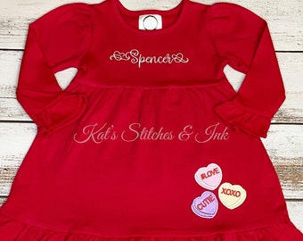 Girl Personalized Valentine's Day Dress/Applique Hearts With Sayings/Monogram Dress/Toddler Outfit/Red Valentine's Day Dress/Holiday Outfit