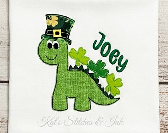 Personalized Boy St. Patrick's Day Embroidered Dino Shirt