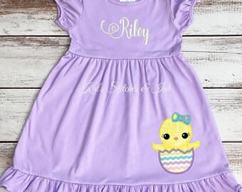 Personalized Easter Dress: Chick Applique Ruffle Dress, Monogram Outfit