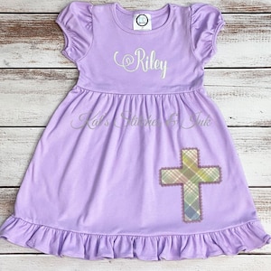 Personalized Girl Cross Easter Dress/Toddler Outfit/Easter Dress/Religious Dress/Sunday Dress/Monogram Dress/Holiday Dress/Christian Dress