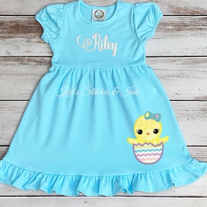 Personalized Girl Chick Easter Day Dress/Toddler Outfit/Ruffle Dress/Girl Easter Dress/Monogram Dress/Applique Easter Dress/Easter Gift