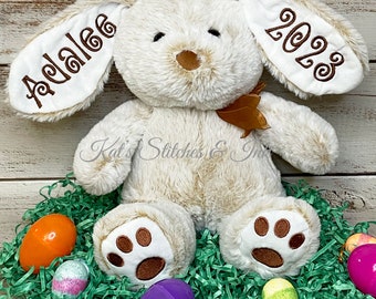 Personalized Easter Bunny Plush, Embroidered Name & Year Gift