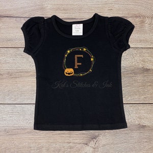 Girl&#39;s Embroidered Monogram Pumpkin Halloween Shirt