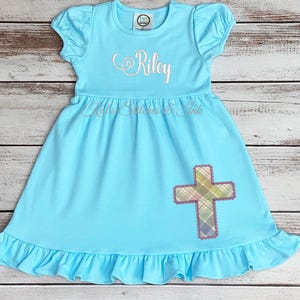 Personalized Girl Easter Cross Dress/Toddler Outfit/Ruffle Dress/Easter Dress/Monogram Dress/Applique Easter/Easter Gift/Religious Dress