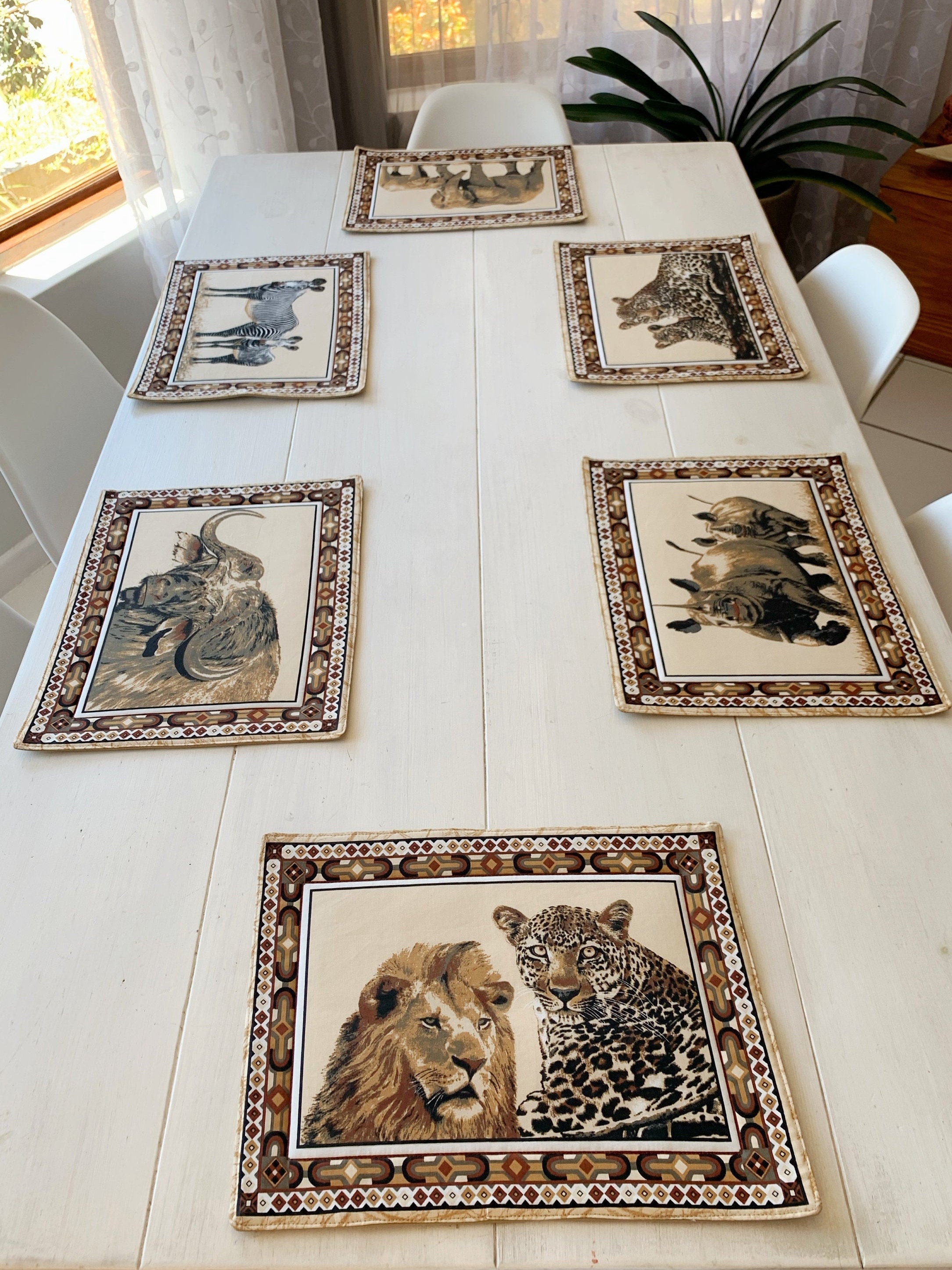 African Big 5 Wildlife Placemats set of 8 Fabric Padded Etsy UK