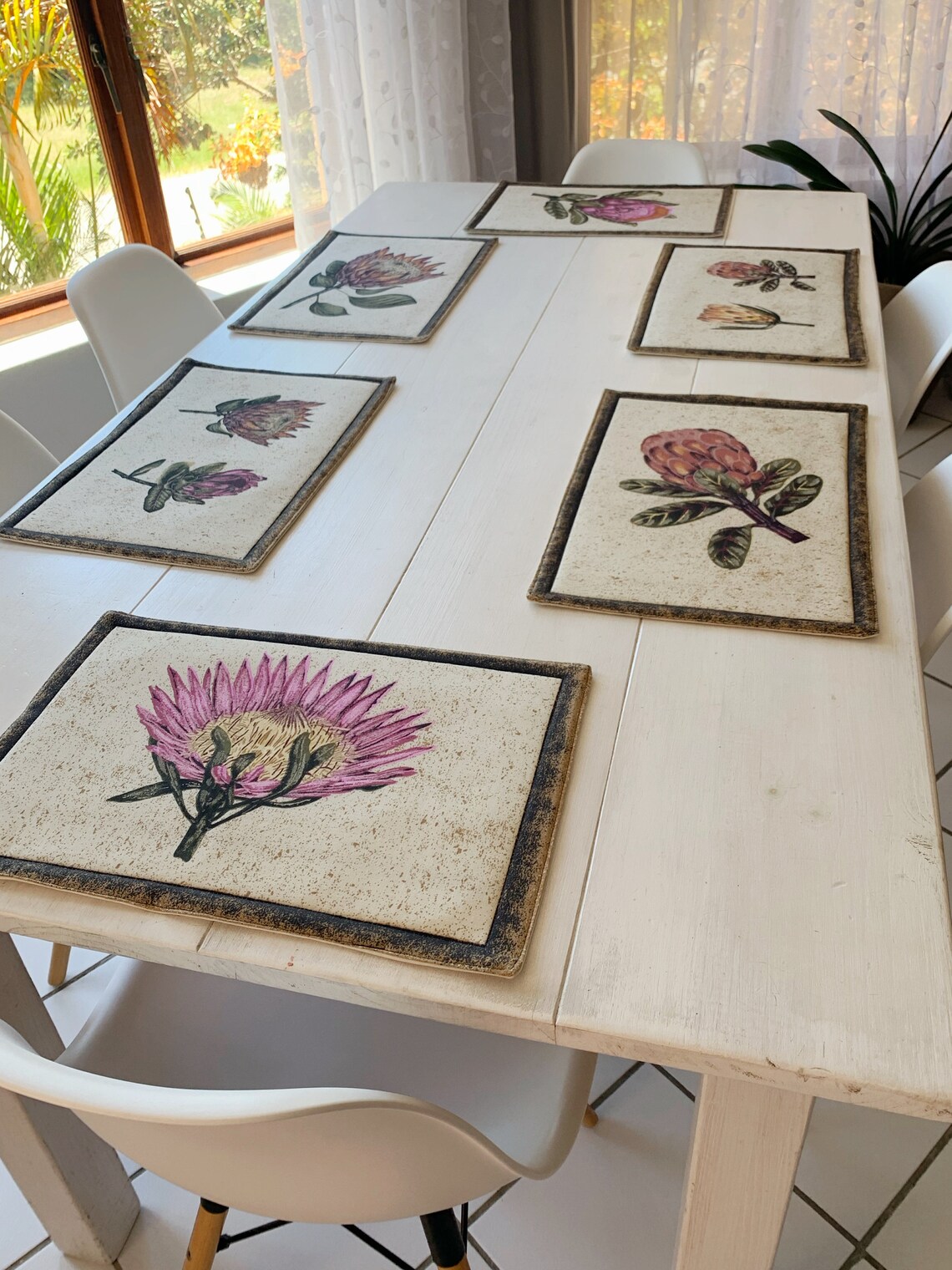 South African Protea Placemats set of 4/6/8 Floral Protea Etsy
