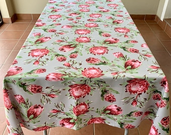Protea Bird Pink Hummingbird Floral Flower Blue Lime Purple Geometric Tropical Print Custom Table Linens by Spoonflower Roostery Cotton Sateen Table Runner 108
