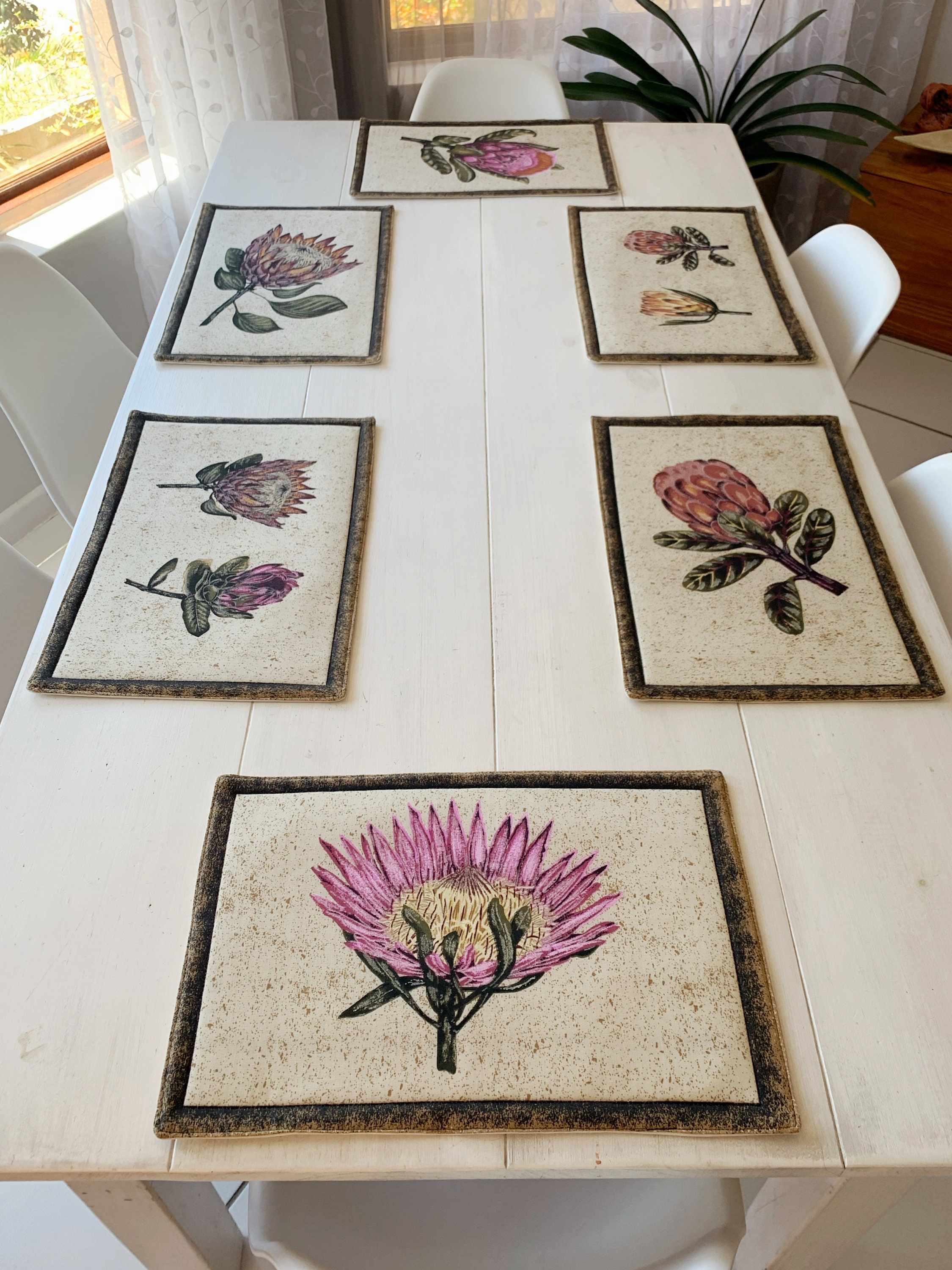 South African Protea Placemats set of 4/6/8 Floral Protea Etsy