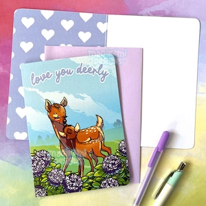 te amo cartão do dia das mães da chalaça "Deerly" | Cartão bonito do aniversário dos cervos de <br> Entrega Rápida? Punny Kawaii mamãe e Fawn